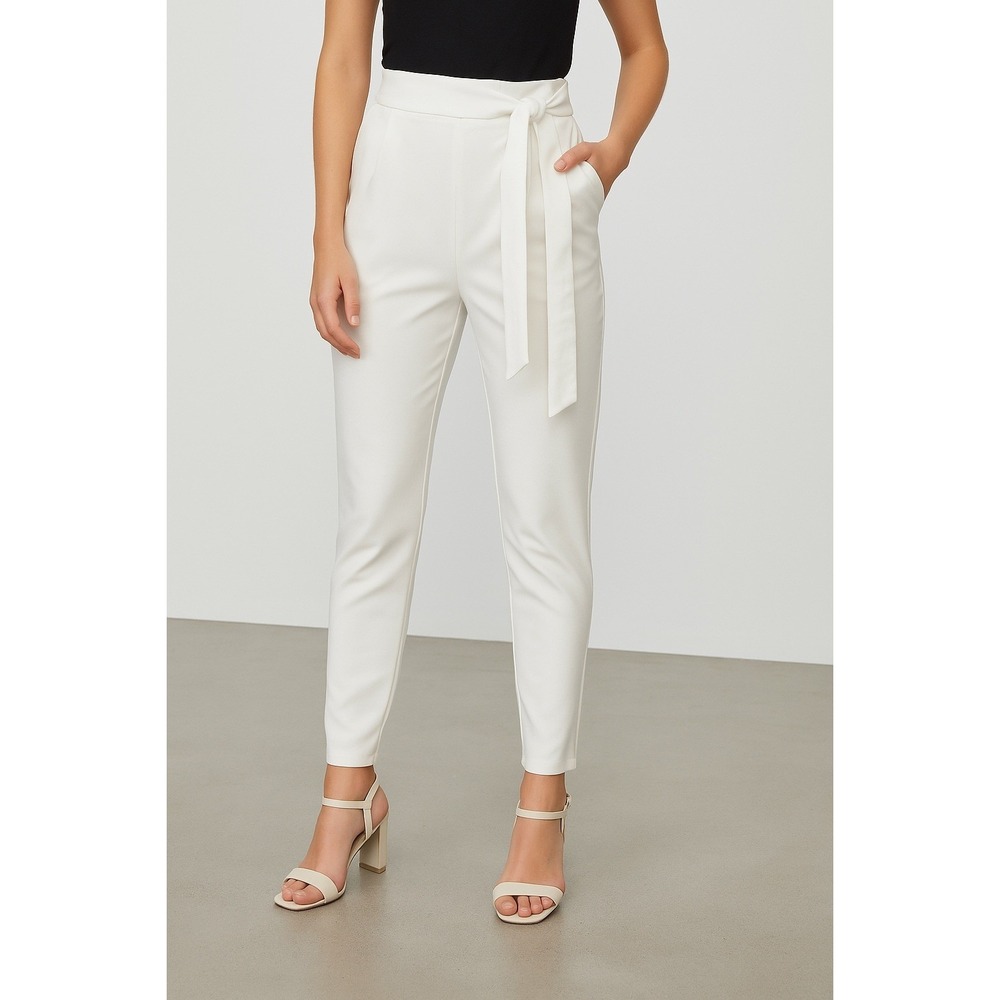Lavish Alice White Tie Waist Trousers High Waisted Tailored Pants US 2 NWT
